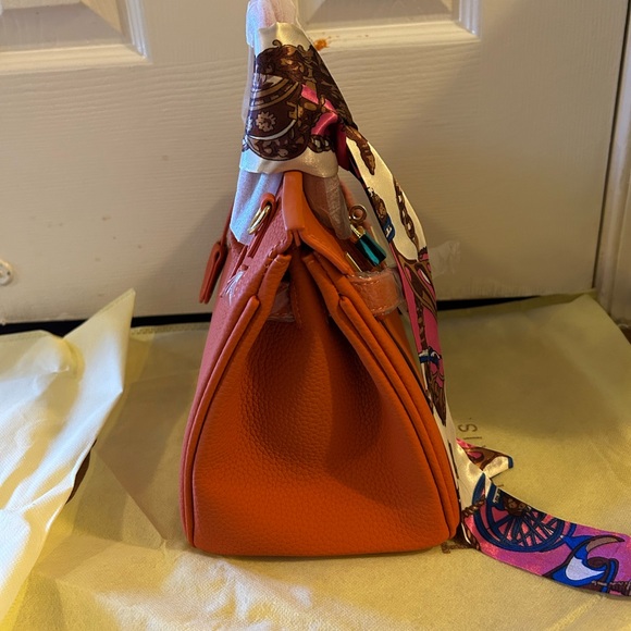 Elegant Orange Shoulder Bag with Scarf Accent - Picture 3 of 5